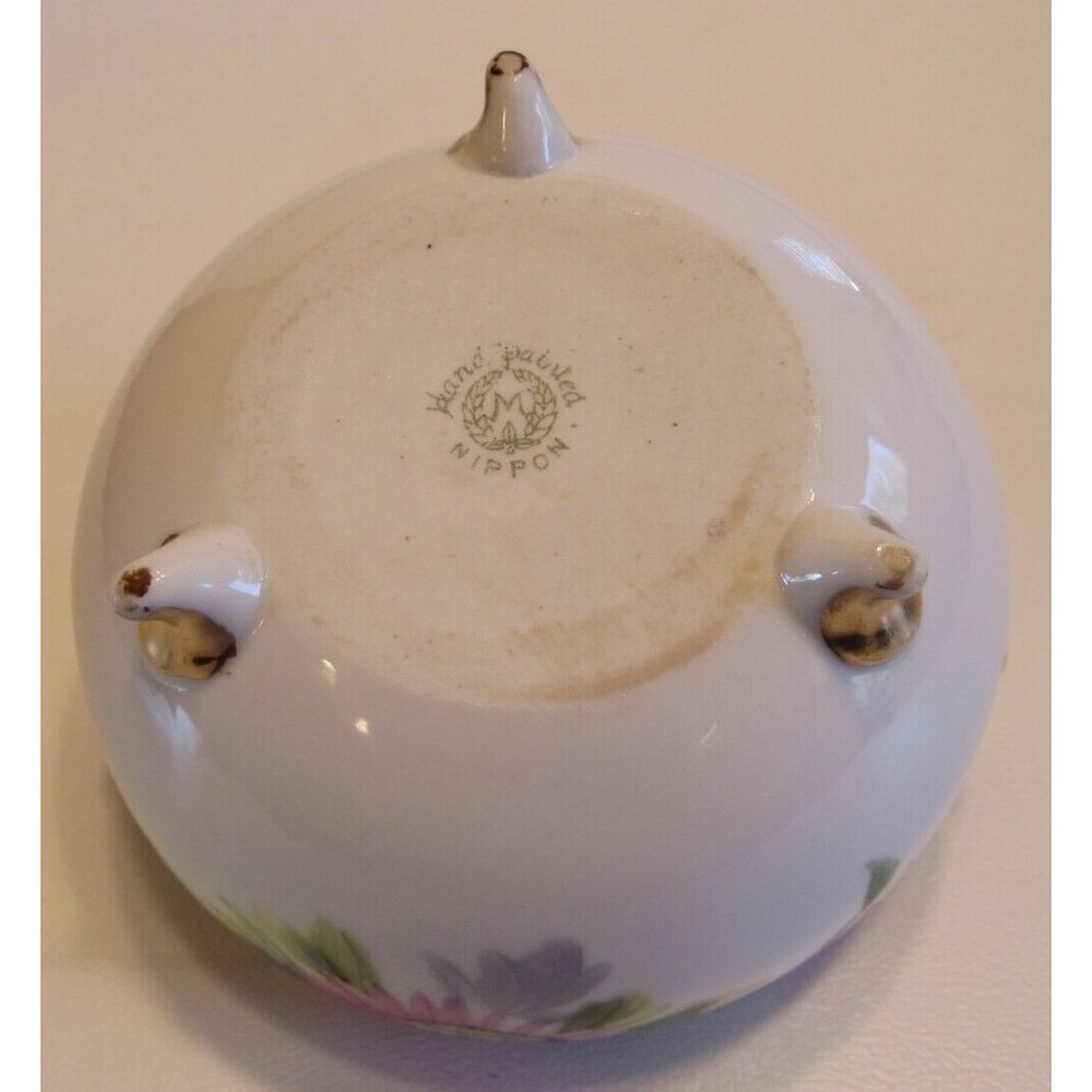 Antique Nippon Hand Painted 3 Footed Small Trinket/Dressing/Ginger Jar Gold Trim - Picture 11 of 12